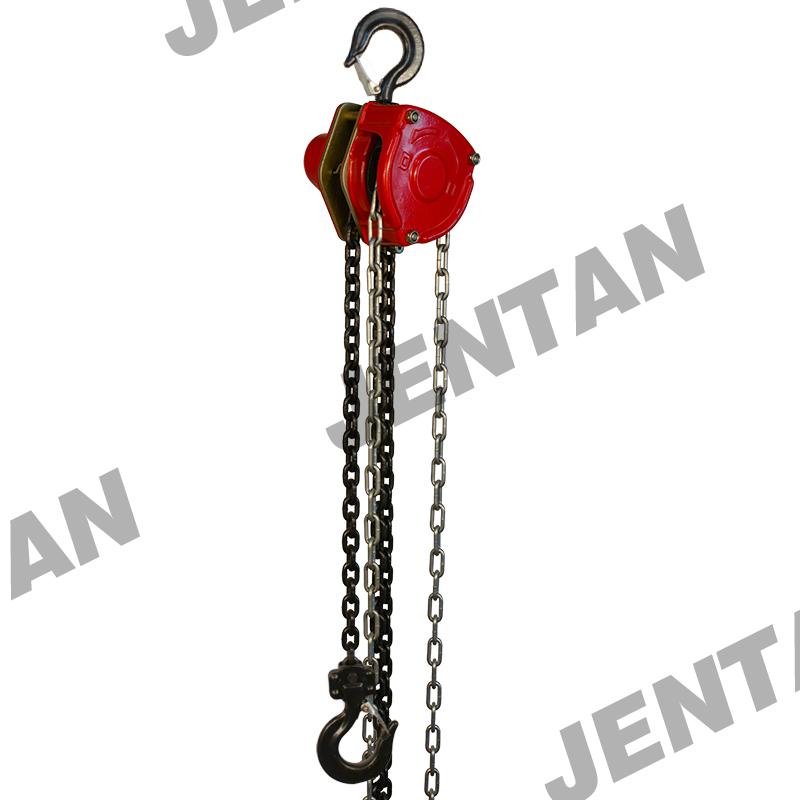 Side view of low headroom manual chain hoist