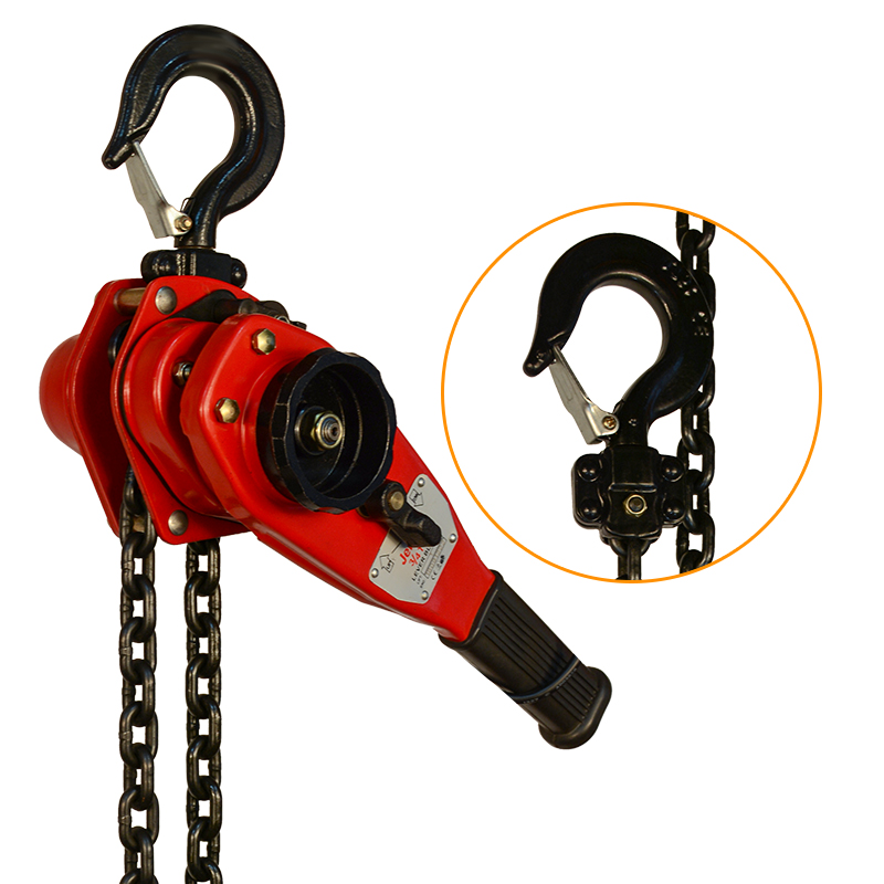 Forged rotating hook on VL model lever hoist with safety latch
