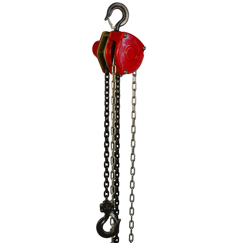 Side view of low headroom manual chain hoist